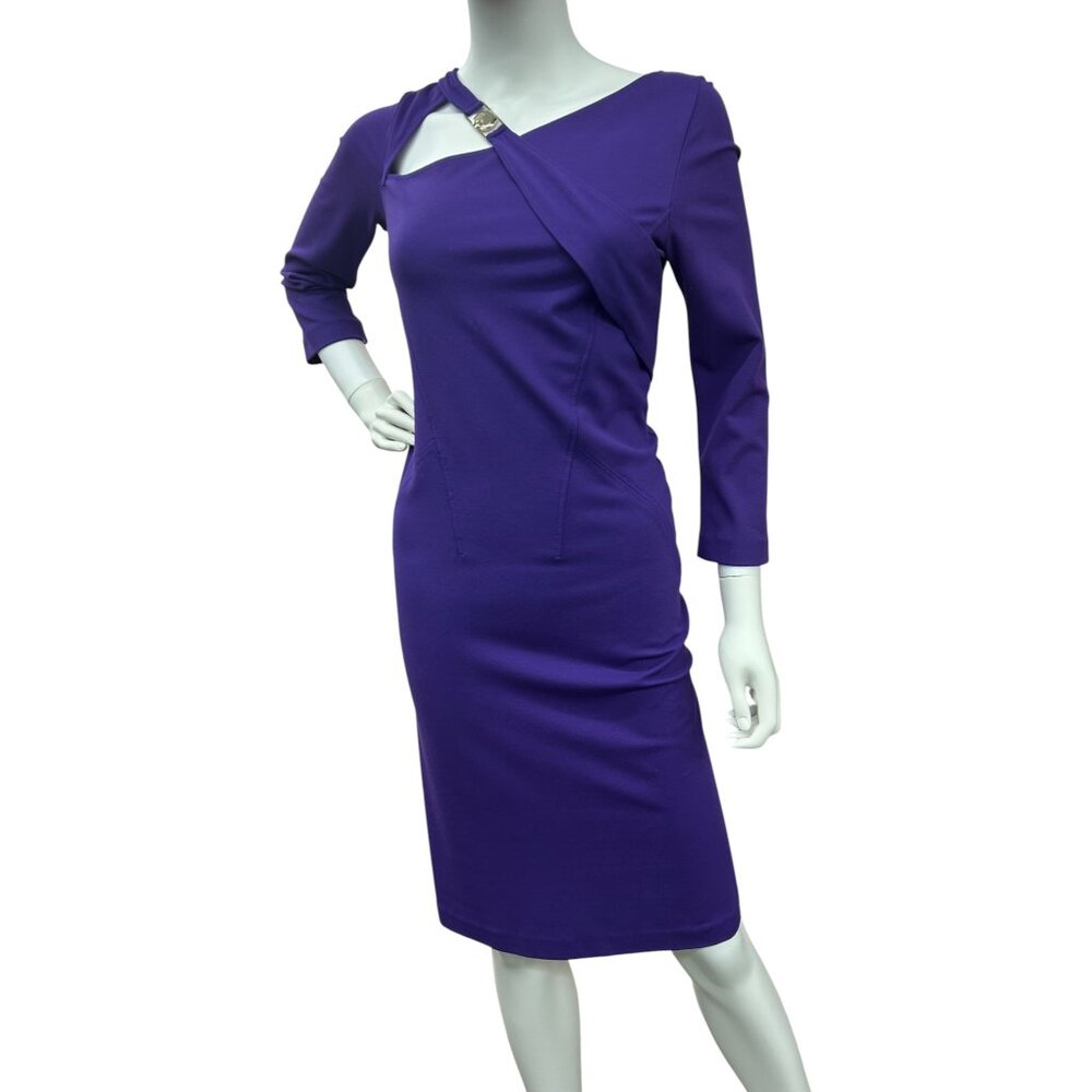 Authentic Gianni Versace Purple Asymmetric Cutout Midi Dress - IT 42 / US 8